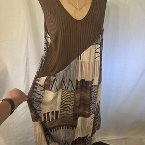 Brown and Cream Patterned Women's Dress